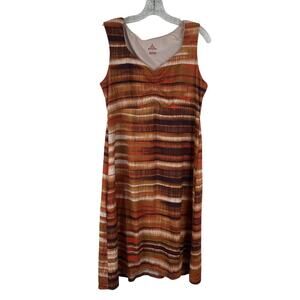 Prana Tank Dress Viana Size Large Orange Brown Striped Knee Length